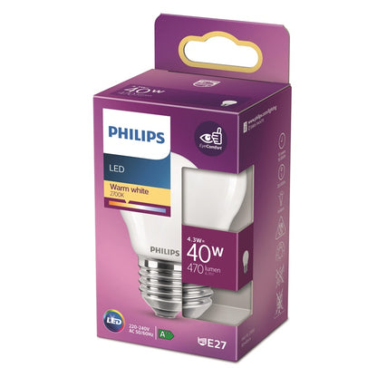 Żarówka Philips LED, P45, E27, 4,3 W, 470 lm, 2700 K