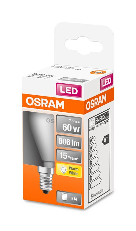 LED lemputė Osram P45, 7.5W, E14, 2700K, 806lm, matinė