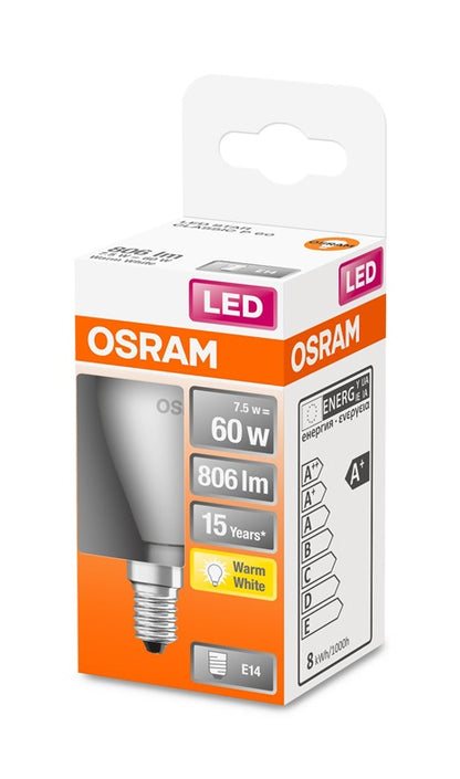 LED lemputė Osram P45, 7.5W, E14, 2700K, 806lm, matinė