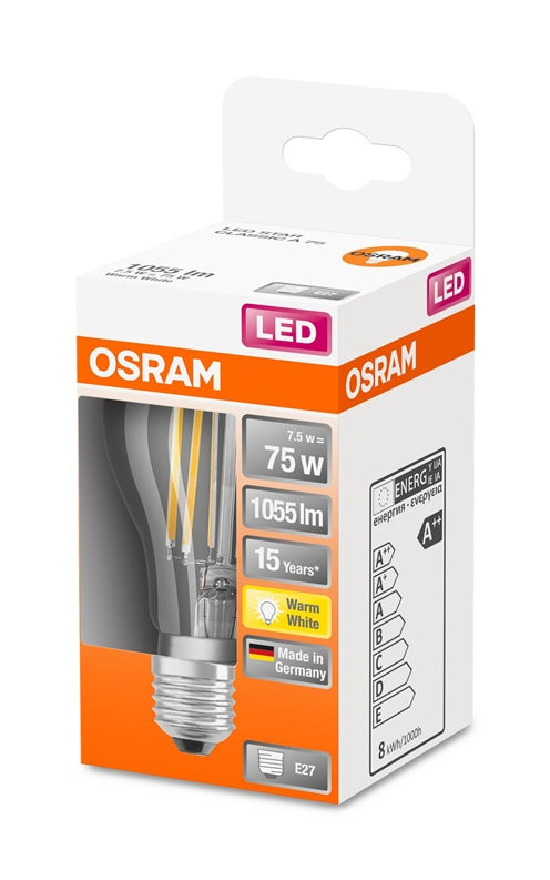Żarówka OSRAM LED Filament, A60, E27, 7,5W, 1055lm, 2700K