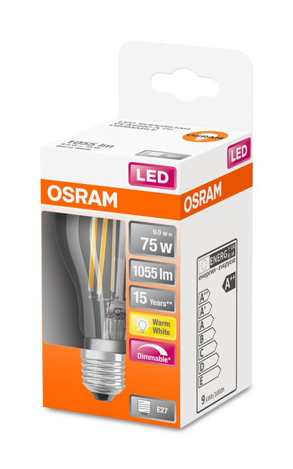 Lemputė Osram LED filamentinė, A60, E27, 9 W, 1055lm, 2700K