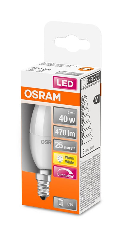 Żarówka LED Osram, B35, 5W, E14, 827, 470lm, ściemnialna, matowa