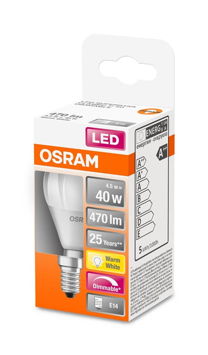 Żarówka LED Osram, P45, 4.5W, E14, 827, 470lm, ściemnialna, matowa