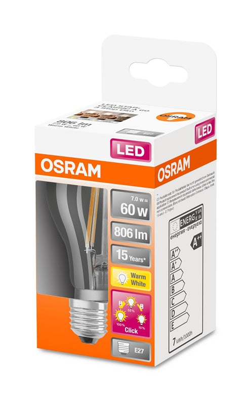 Żarówka LED Osram filamentowa, A60, E27, 7 W, 806 lm, 2700 K