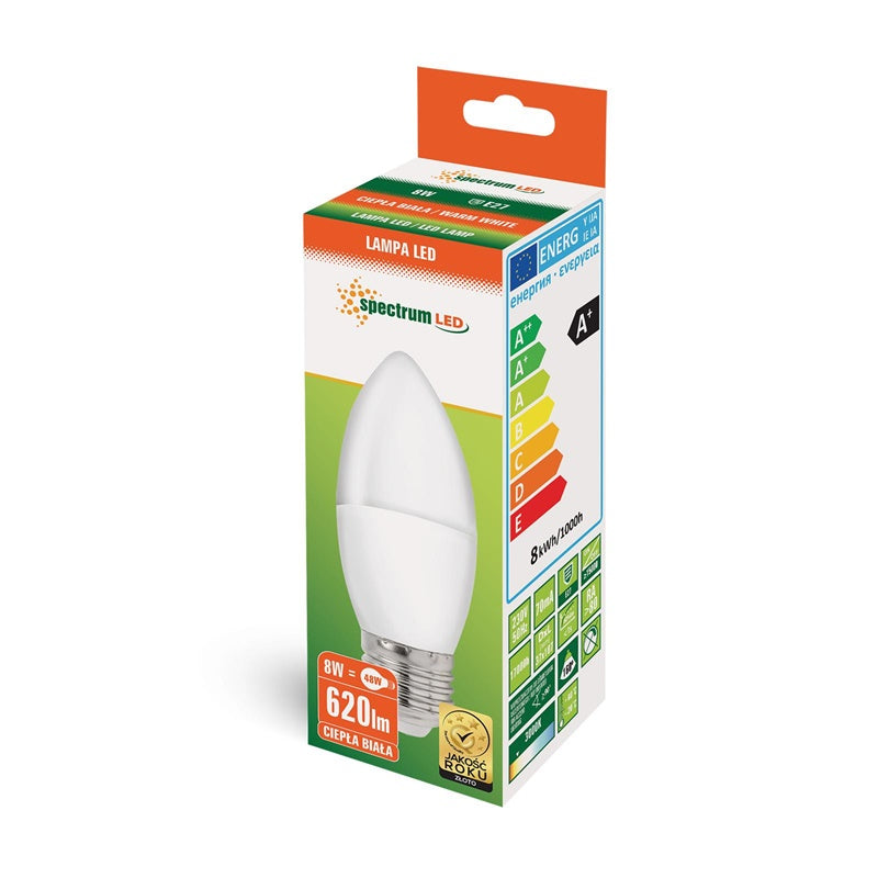 Żarówka Spectrum LED, B35, E27, 8W, 620LM, 3000K