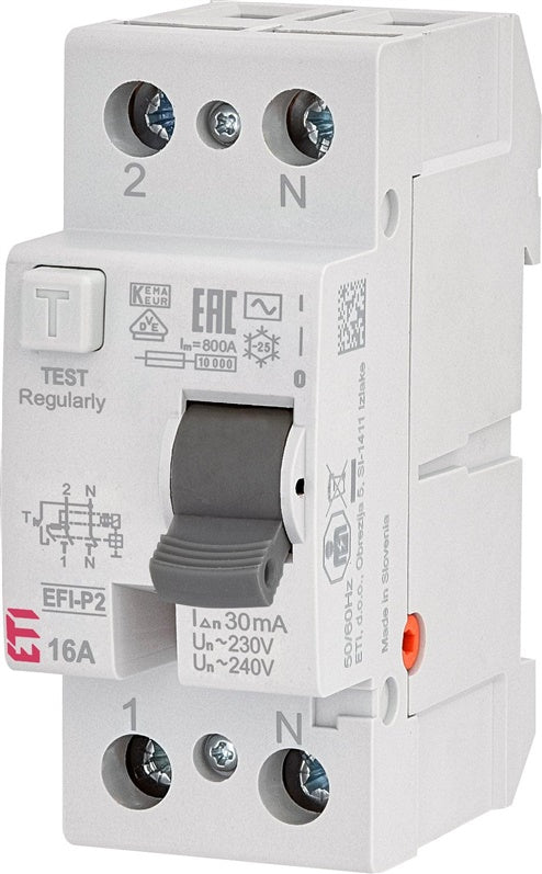 Wyłącznik różnicowoprądowy ETI EFI-P2, 2P, 16 A, 240 V, 30 mA