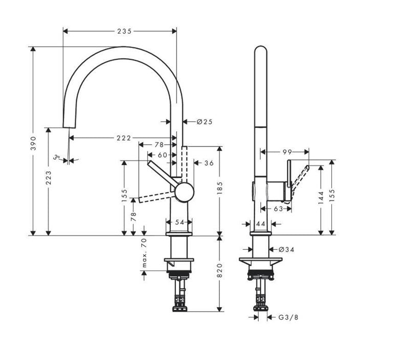 Bateria kuchenna Hansgrohe TALIS M54 72804670, czarna
