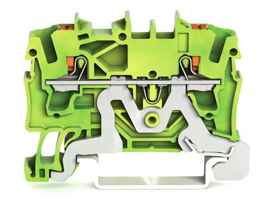 Złączka Wago 2202-1207 DIN, 2,5 mm², 2-pinowa, żółto-zielona.