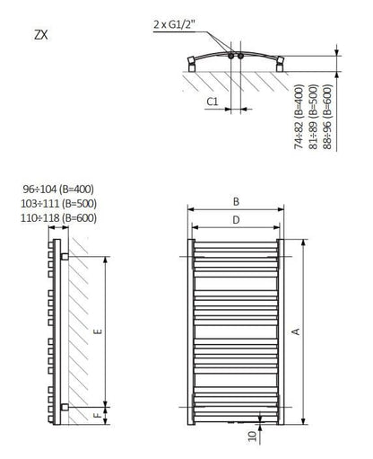 Grzejnik elektryczny na ręczniki TERMA D01 50 x 96 cm