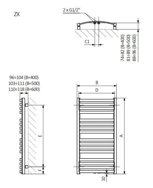 Grzejnik elektryczny na ręczniki TERMA D01 50 x 96 cm