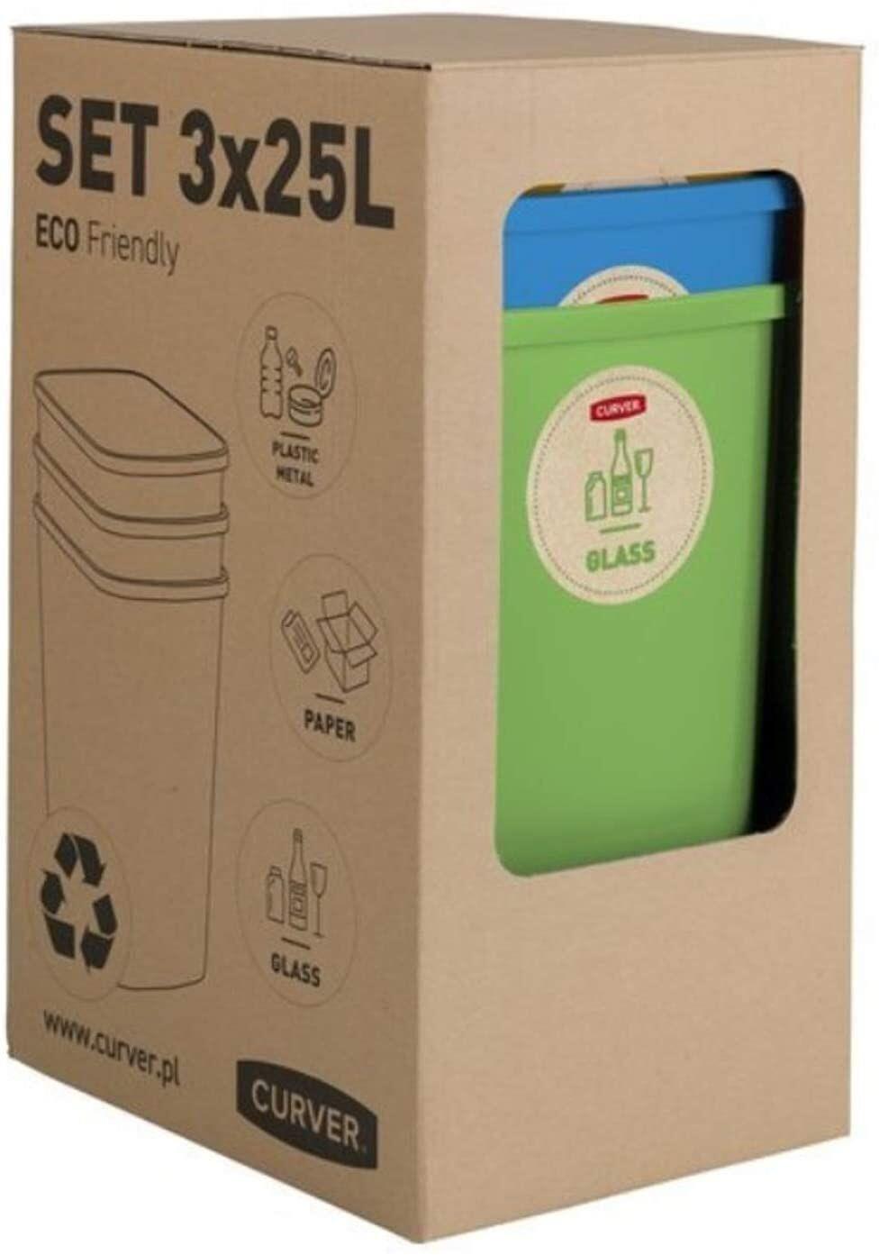 Rūšiavimo šiukšliadėžių rinkinys ECO FRIENDLY, 3 × 25 l