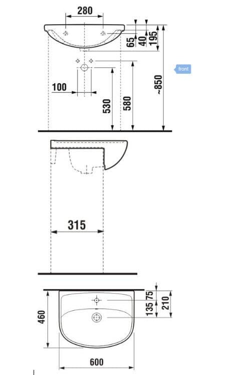 Umywalka JIKA LYRA PLUS, 600×460 mm