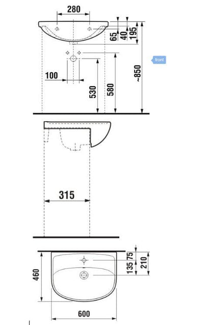 Umywalka JIKA LYRA PLUS, 600×460 mm