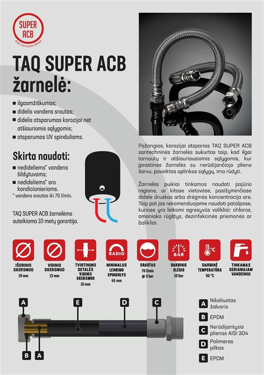 Santechninė žarnelė Tucai SUPER ACB, V1/2-V1/2, 60 cm
