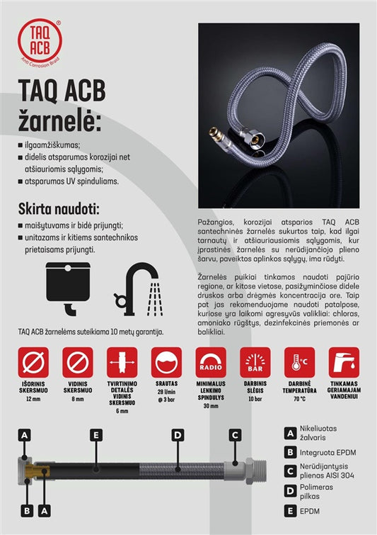 Maišytuvo žarnelė Tucai Taq ACB, M10, L17, V1/2'', 80 cm