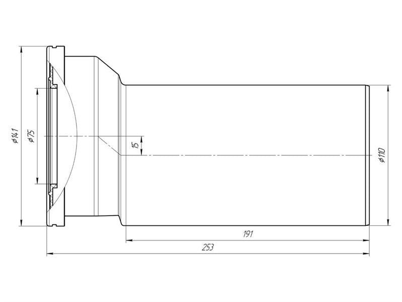 Połączenie proste WC, 110 mm, z przesunięciem 15 mm