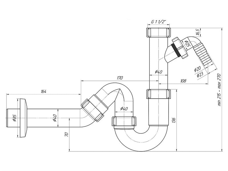 Syfon zlewozmywakowy 11/2x40. Rurka ø40