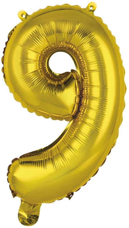 Balon cyfra 9, złoty, 1 szt.