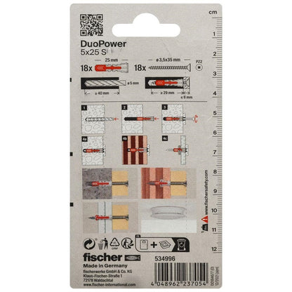 Kaištis Fischer DuoPower, 25 mm x 5 mm, 18 vnt.