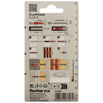 Kołek rozporowy Fischer DuoPower, 30 mm x 6 mm, 12 szt.
