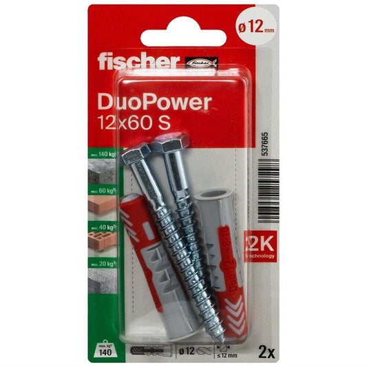 Kołek rozporowy Fischer DuoPower, śrubowy, 12 mm x 60 mm, 2 szt.