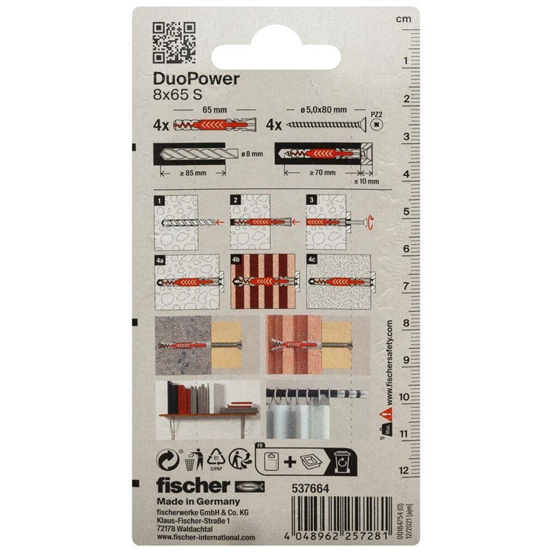 Kołek rozporowy Fischer DuoPower, 65 mm x 8 mm, 4 szt.