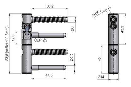 Zawias do drzwi 14 x 40 mm ocynkowany, żółty