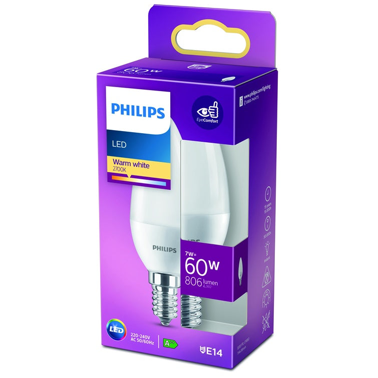Żarówka Philips LED, B38, E14, 7W, 2700K, matowa