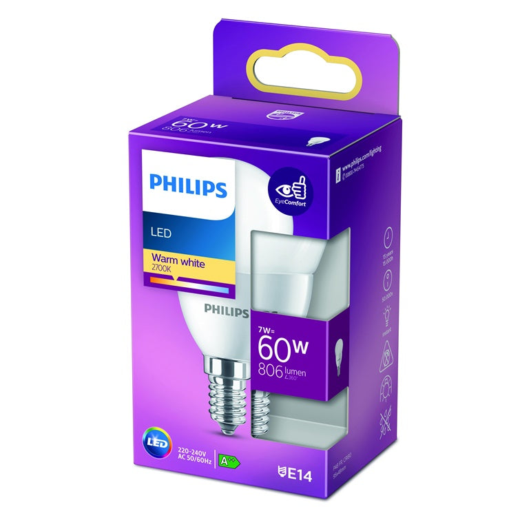 Żarówka Philips LED, P48, E14, 7W, 806LM, 2700K, matowa
