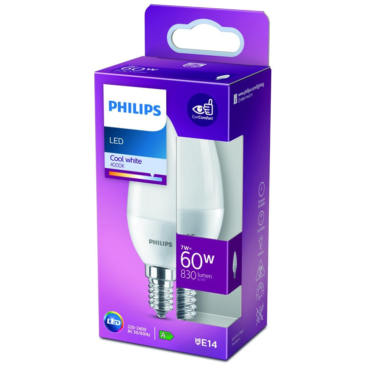 Żarówka Philips LED, B38, E14, 7W, 4000K, matowa