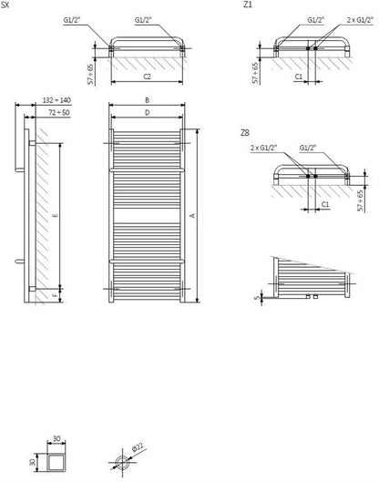Elektrinis rankšluosčių džiovintuvas Terma Lima, 500x820mm