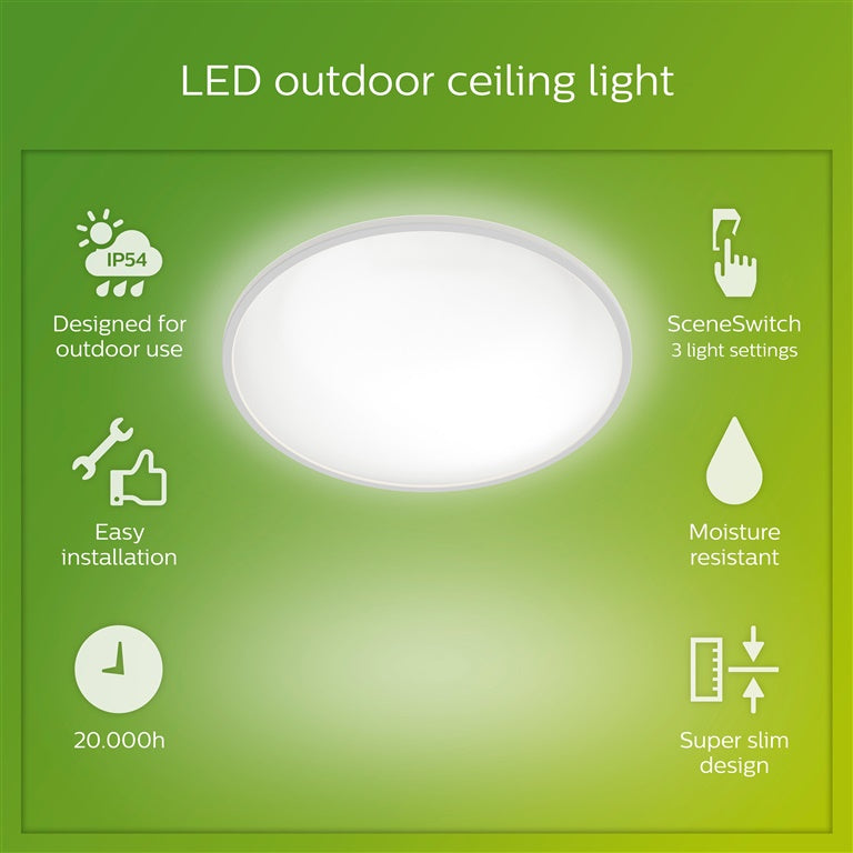 Oprawa oświetleniowa Philips SuperSlim, 15W, LED, IP54, biała, 25 cm