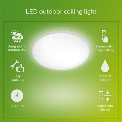 Oprawa oświetleniowa Philips SuperSlim, 15W, LED, IP54, biała, 25 cm
