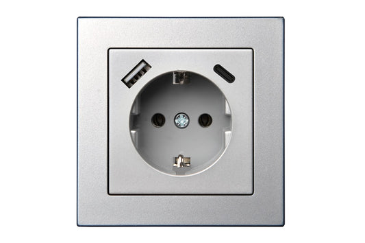 Gniazdko, ładowarka USB A+C Liregus Epsilon, metal