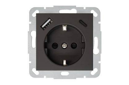 Gniazdo, ładowarka USB A+C Liregus Retro, czarne