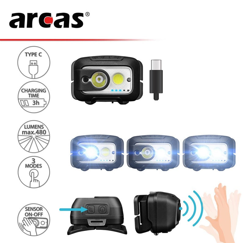 Latarka czołowa Arcas SENSOR, 300 °K
