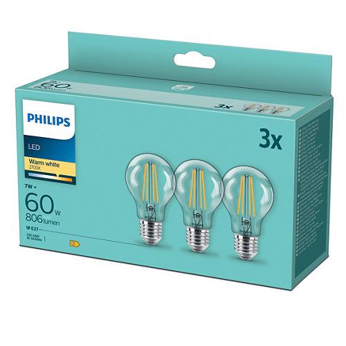 Żarówki Philips LED filamentowe, A60, E27, 7W, 806lm, 2700K