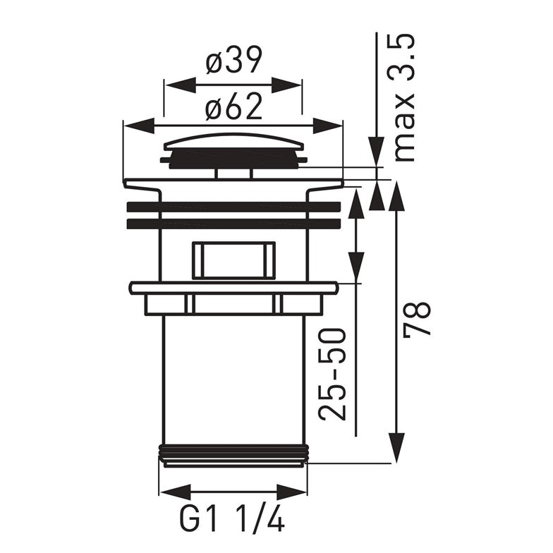 Zawór spustowy Ferro S283G click/clack, 3,9 cm