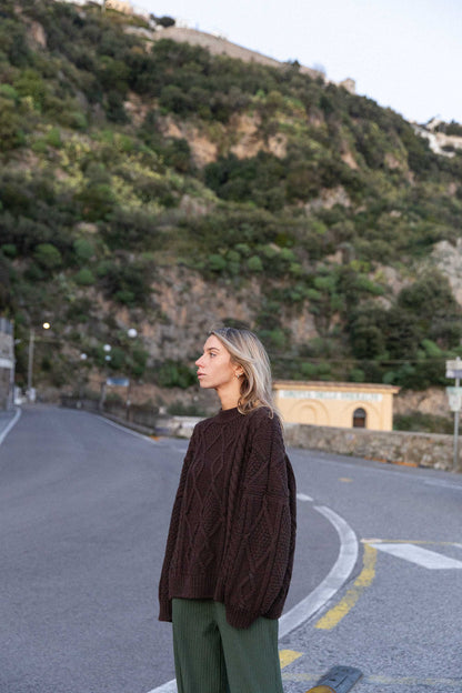 Nonna Zopfmusterpullover aus 100 % Merinowolle Schokolade 