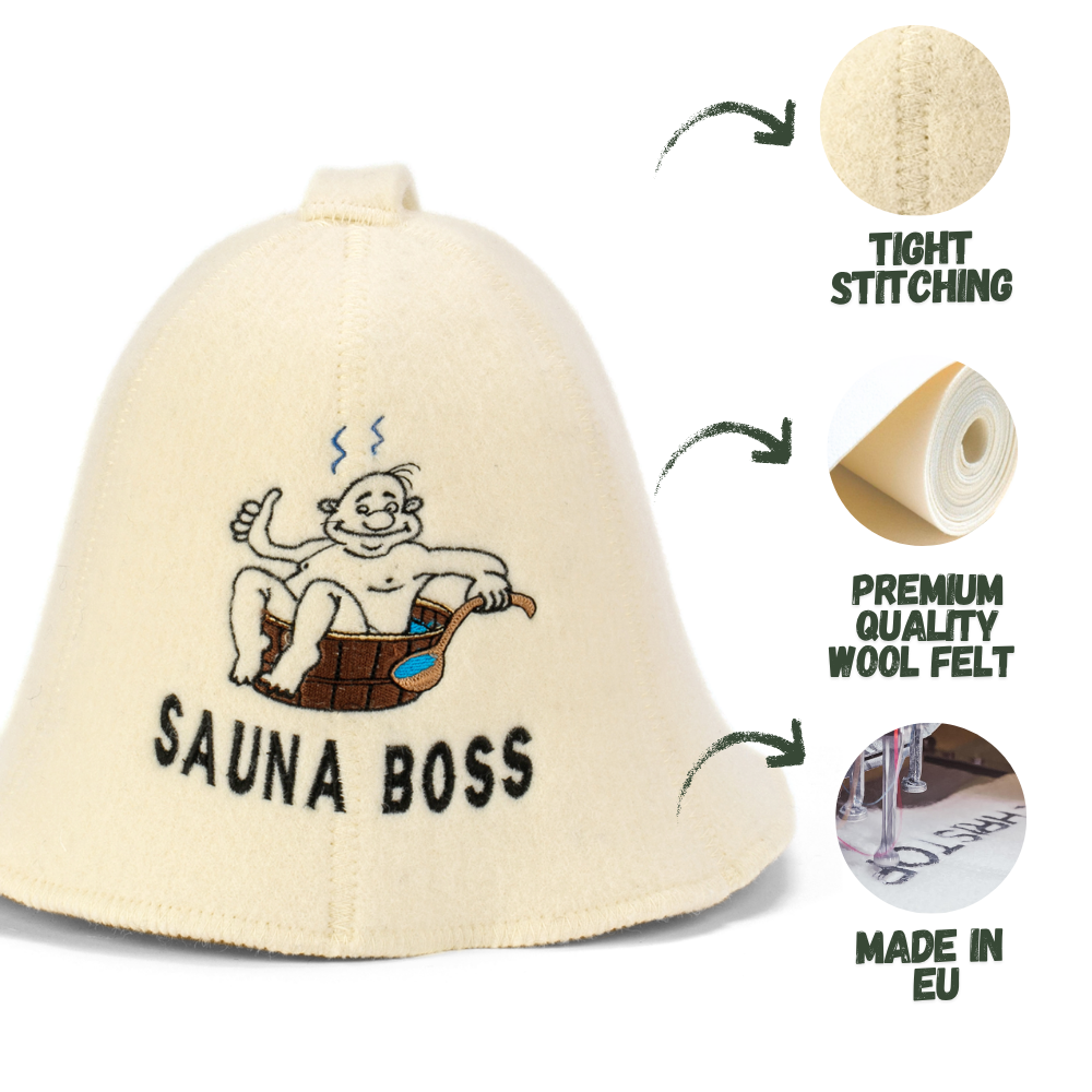Sauna Hat ‘Sauna Boss’ 100% Wool