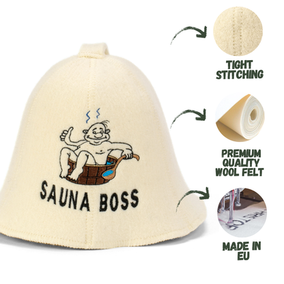 Sauna Hat ‘Sauna Boss’ 100% Wool
