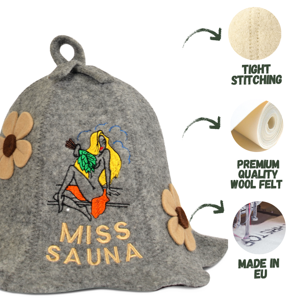 Sauna Hat ‘Miss Sauna’ 100% Wool
