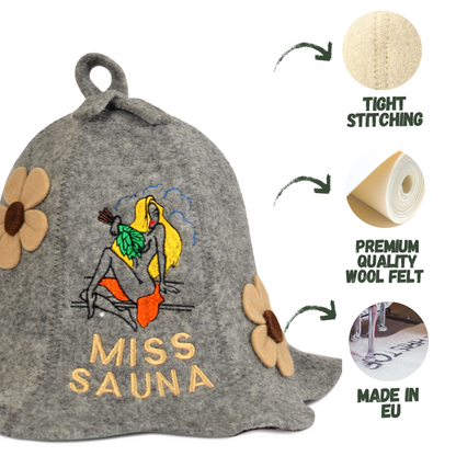 Sauna Hat ‘Miss Sauna’ 100% Wool