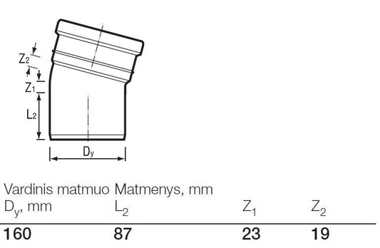 Lauko kanalizacijos alkūnė Wavin, Ø 160 mm, 15°