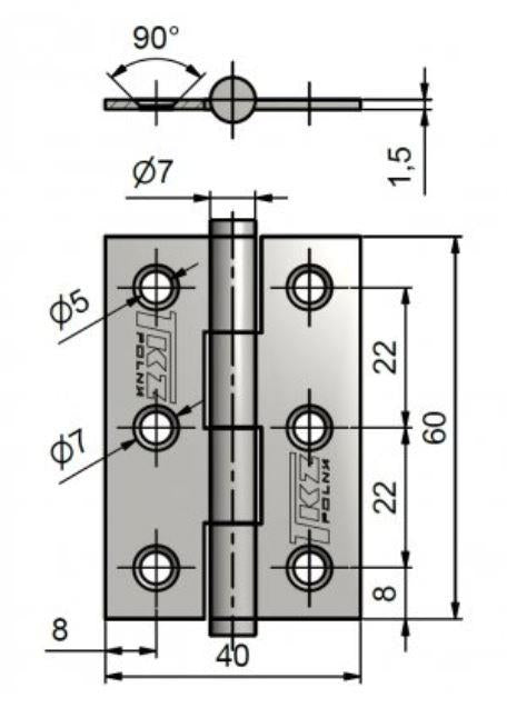 Zawias drzwiowy J2 KZ60, 60 mm, uniwersalny