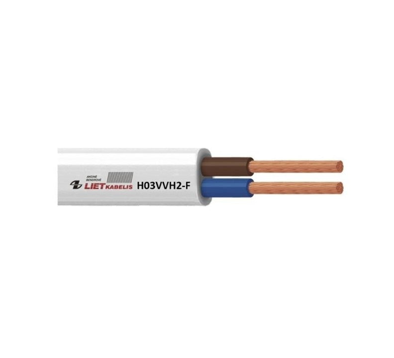 Kabelis Lietkabelis H03VVH2-F, 2 x 0,75 mm², baltas
