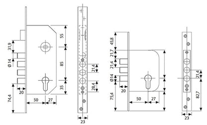 Zamek wpuszczany Tesa R200B567L, z cylindrem