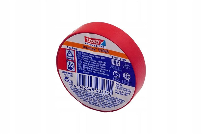 Taśma izolacyjna Tesaflex 53988, czerwona, 15 mm x 10 m