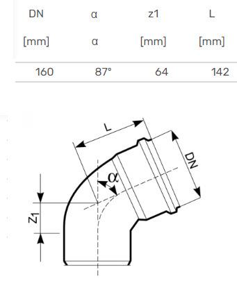 Lauko kanalizacijos alkūnė Magnaplast, Ø 160 mm, 87°