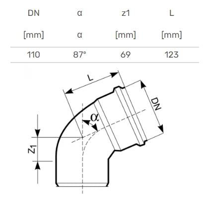 Lauko kanalizacijos alkūnė Magnaplast, Ø 110 mm, 87°